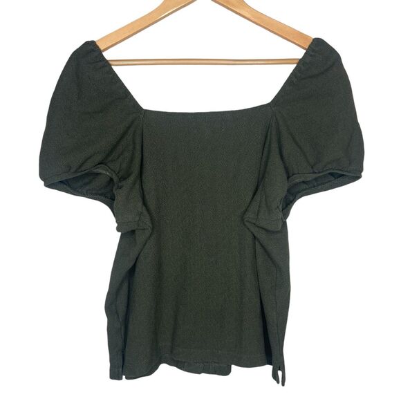 Madewell Top Size L Jacquard Square Neck Puff Sleeve Blouse Green NA409 Buttons - Picture 9 of 11